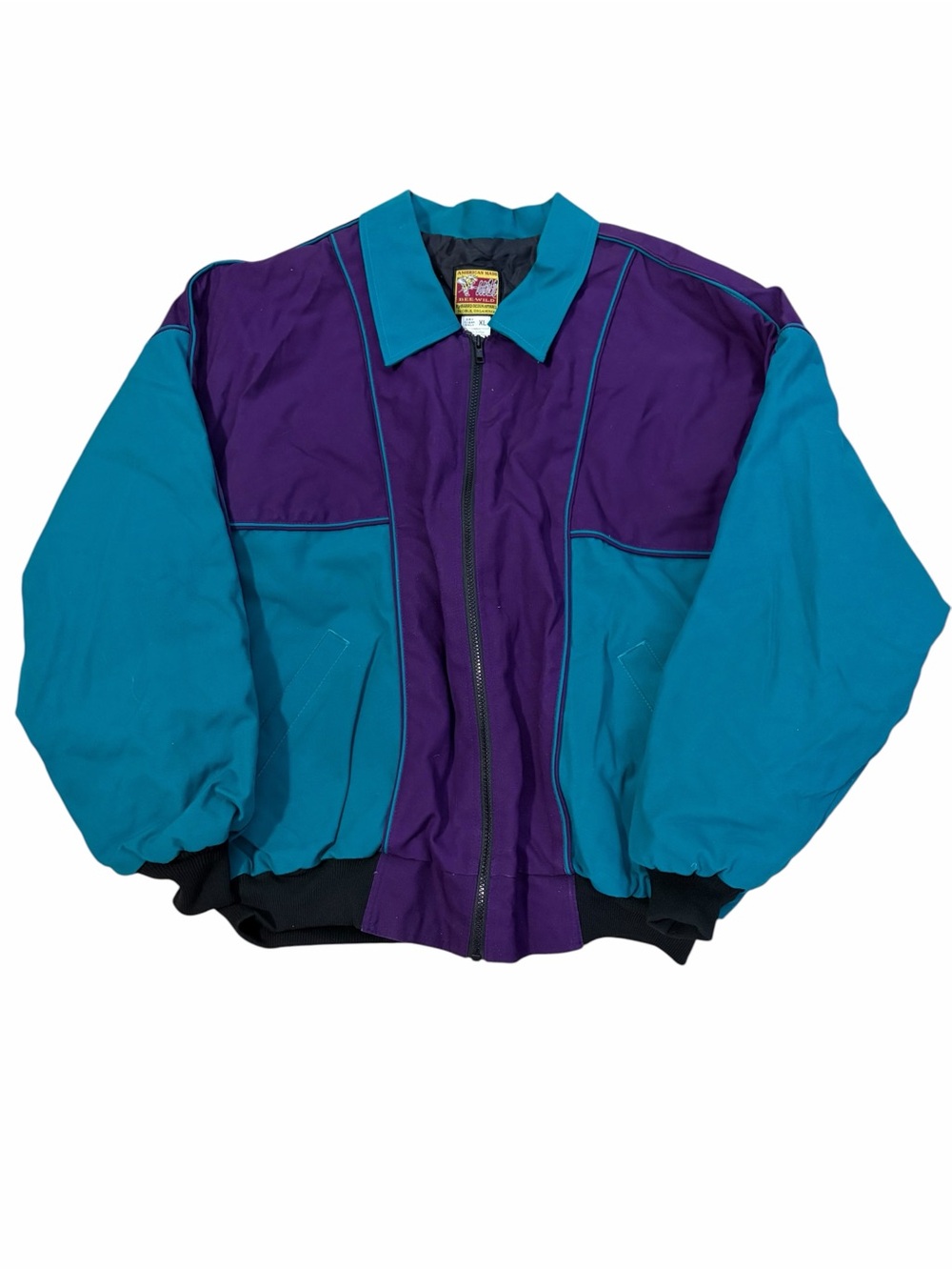 VTG Bee Wild Canvas Quilt Lined Coat Mens XL Teal Purple 80s 90s Retro Jacket